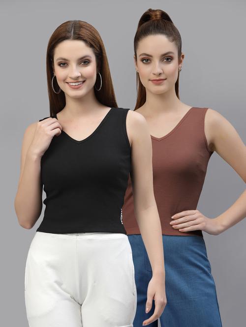 pack of 2 multi colored sleeveless crop top - 20644988 - Very Small Image - 1