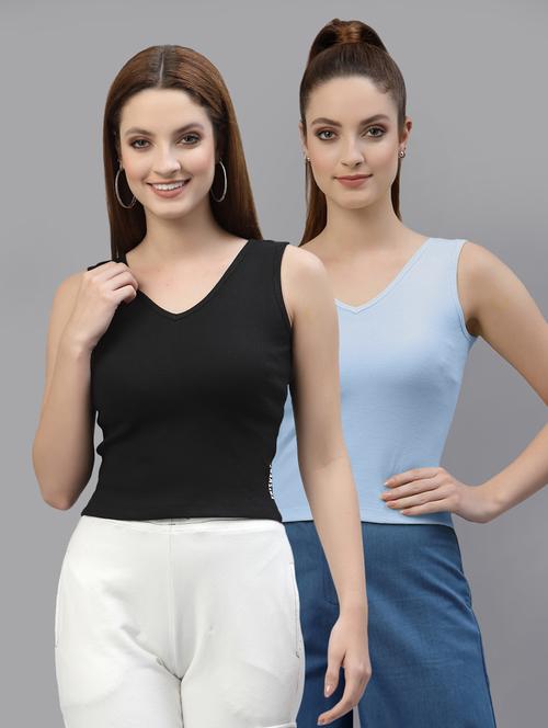 pack of 2 multi colored sleeveless crop top - 20644989 - Very Small Image - 1