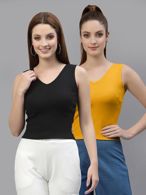 pack of 2 multi colored sleeveless crop top - 20644990 - Very Small Image - 1