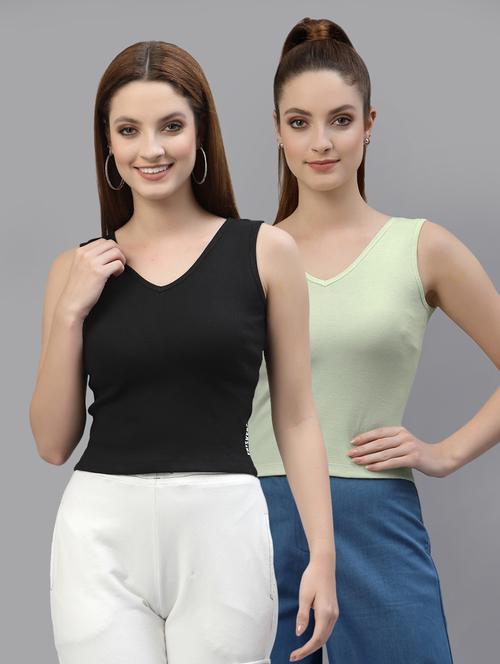 pack of 2 solid sleeveless crop top - 20644992 - Very Small Image - 1