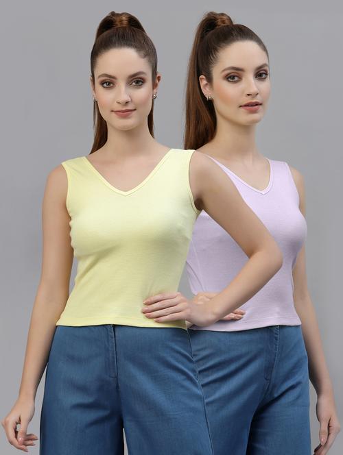pack of 2 solid sleeveless crop top - 20645008 - Very Small Image - 1