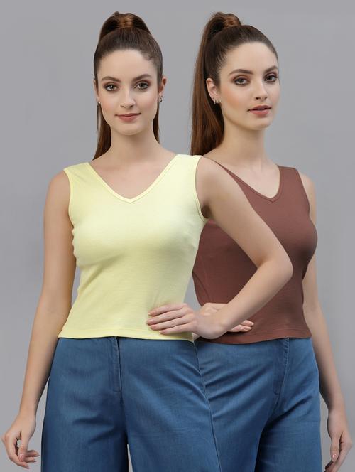 pack of 2 solid sleeveless crop top - 20645010 - Very Small Image - 1