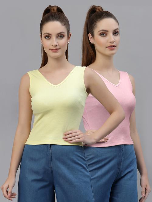 pack of 2 solid sleeveless crop top - 20645013 - Very Small Image - 1