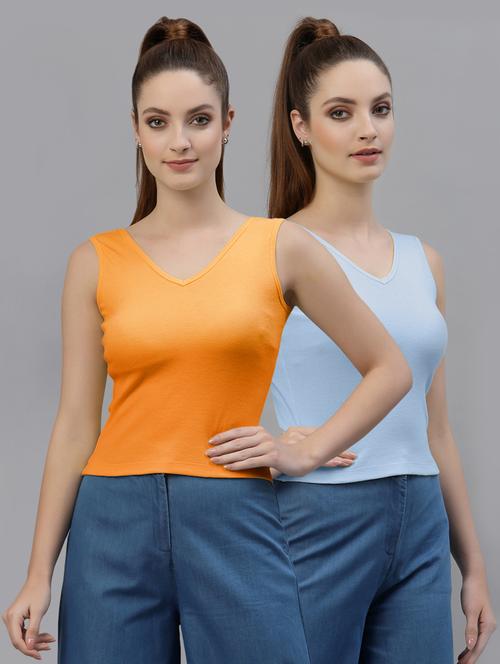 pack of 2 solid sleeveless crop top - 20645021 - Very Small Image - 1