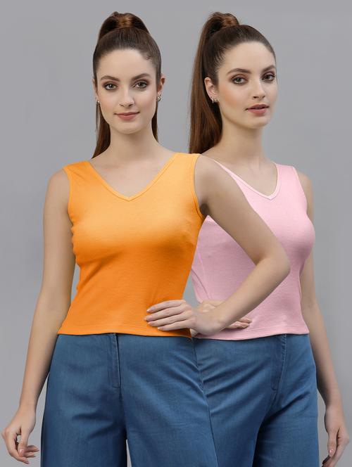 pack of 2 solid sleeveless crop top - 20645023 - Very Small Image - 1