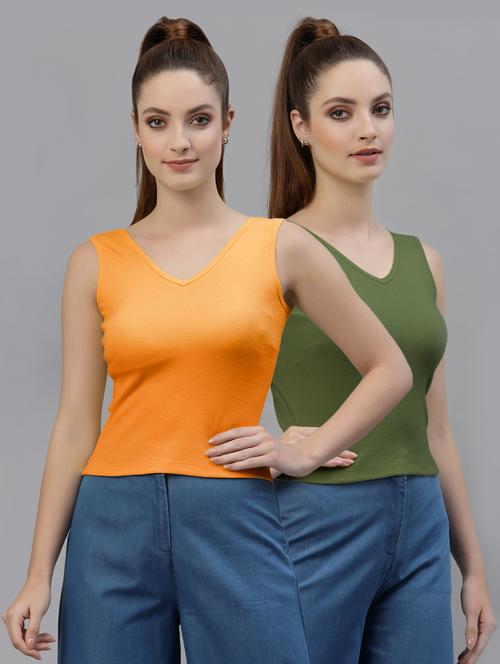 pack of 2 solid sleeveless crop top - 20645025 - Very Small Image - 1