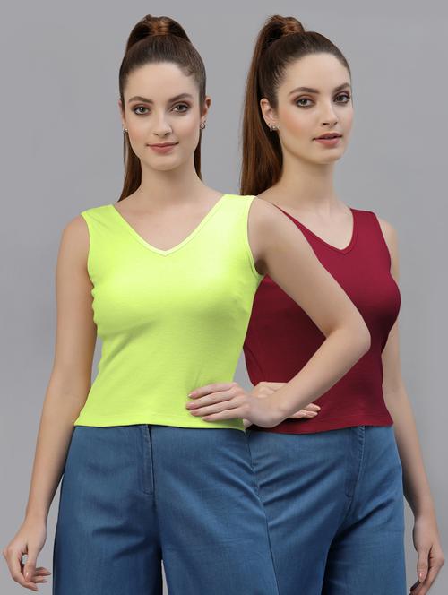 pack of 2 solid sleeveless crop top - 20645026 - Very Small Image - 1