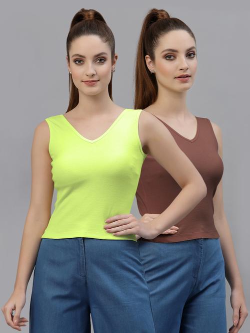 pack of 2 solid sleeveless crop top - 20645029 - Very Small Image - 1