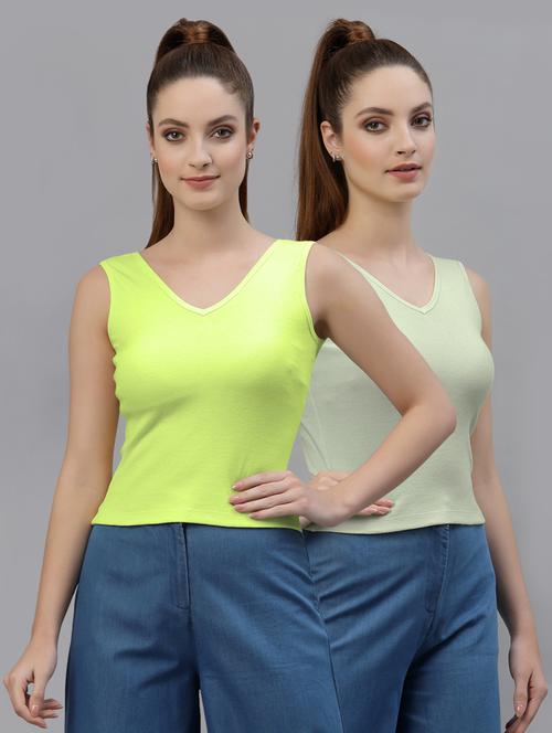 pack of 2 solid sleeveless crop top - 20645033 - Very Small Image - 1