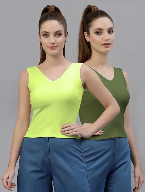 pack of 2 multi colored sleeveless crop top - 20645034 - Very Small Image - 1