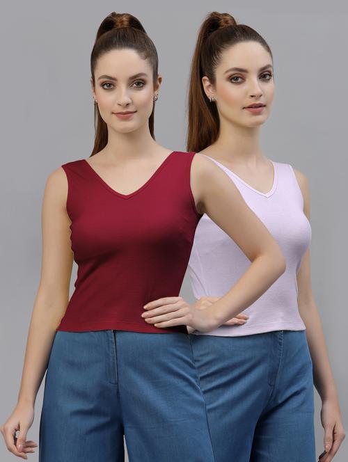 pack of 2 multi colored sleeveless crop top - 20645035 - Very Small Image - 1