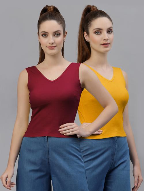 pack of 2 multi colored sleeveless crop top - 20645039 - Very Small Image - 1