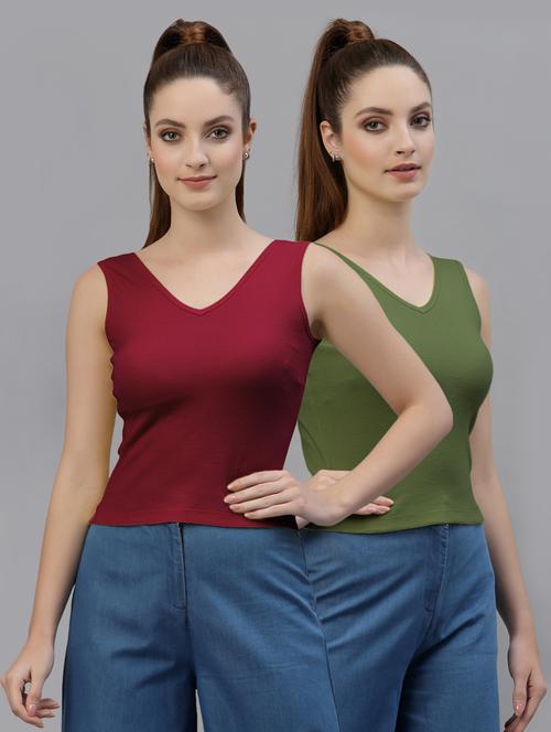 pack of 2 multi colored sleeveless crop top - 20645042 - Very Small Image - 1