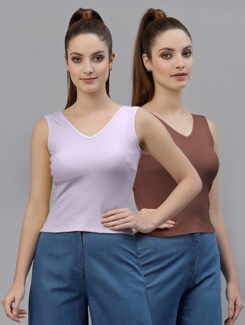 pack of 2 multi colored sleeveless crop top - 20645044 - Very Small Image - 1