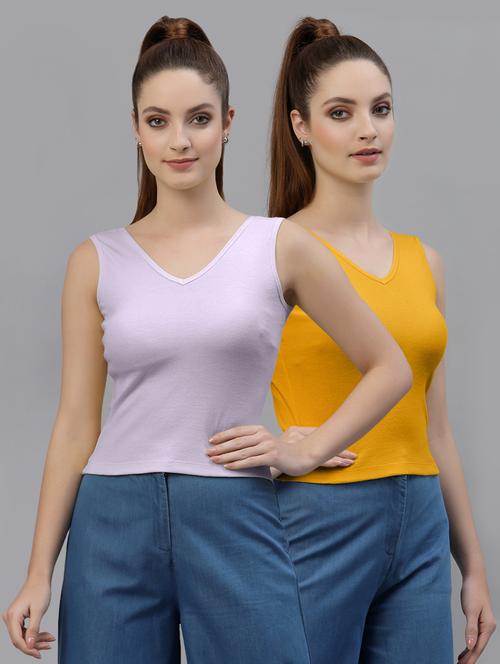 pack of 2 multi colored sleeveless crop top - 20645046 - Very Small Image - 1