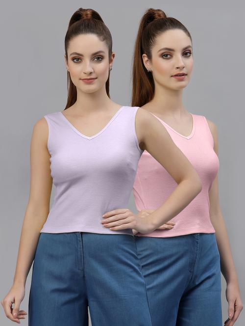 pack of 2 multi colored sleeveless crop top - 20645047 - Very Small Image - 1