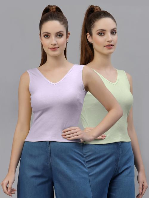 pack of 2 multi colored sleeveless crop top - 20645048 - Very Small Image - 1
