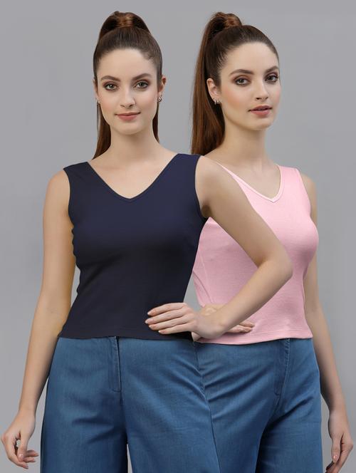 pack of 2 multi colored sleeveless crop top - 20645053 - Very Small Image - 1