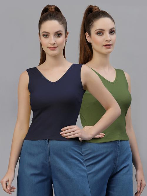pack of 2 multi colored sleeveless crop top - 20645055 - Very Small Image - 1