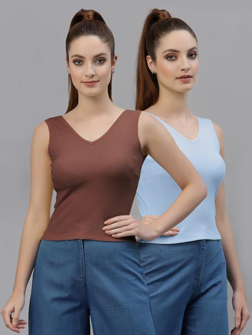 pack of 2 multi colored sleeveless crop top - 20645056 - Very Small Image - 1