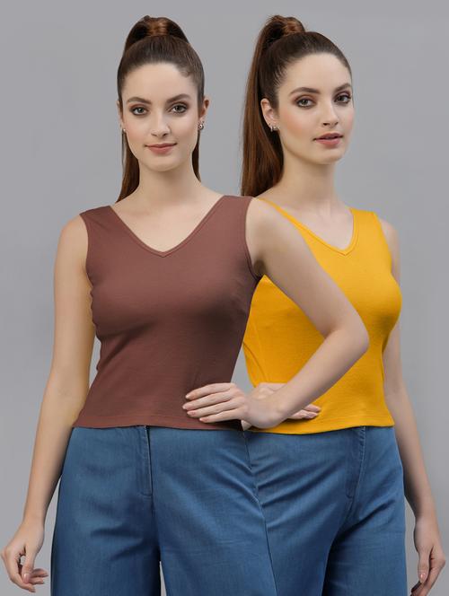 pack of 2 multi colored sleeveless crop top - 20645057 - Very Small Image - 1