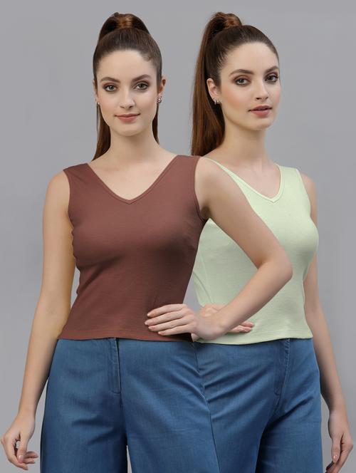 pack of 2 multi colored sleeveless crop top - 20645059 - Very Small Image - 1
