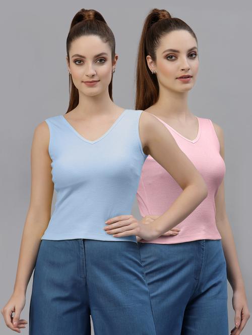 pack of 2 multi colored sleeveless crop top - 20645062 - Very Small Image - 1