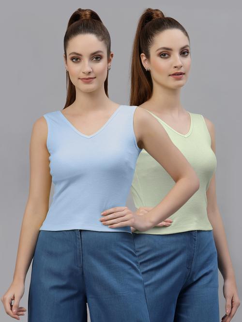 pack of 2 multi colored sleeveless crop top - 20645063 - Very Small Image - 1
