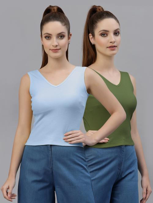 pack of 2 multi colored sleeveless crop top - 20645064 - Very Small Image - 1