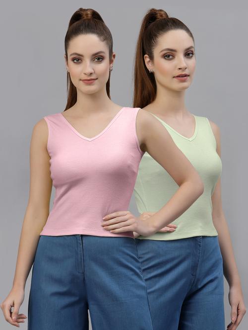 pack of 2 multi colored sleeveless crop top - 20645068 - Very Small Image - 1
