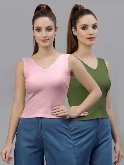 pack of 2 multi colored sleeveless crop top - 20645069 - Very Small Image - 1