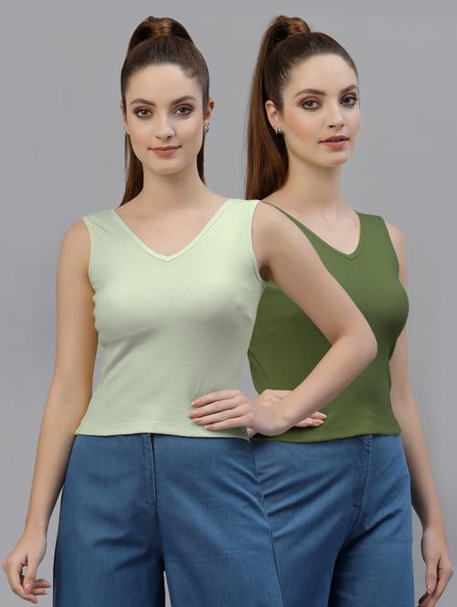 pack of 2 multi colored sleeveless crop top - 20645070 - Very Small Image - 1
