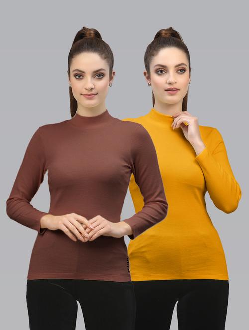 pack of 2 solid multi colored mock neck top - 20646001 - Very Small Image - 1