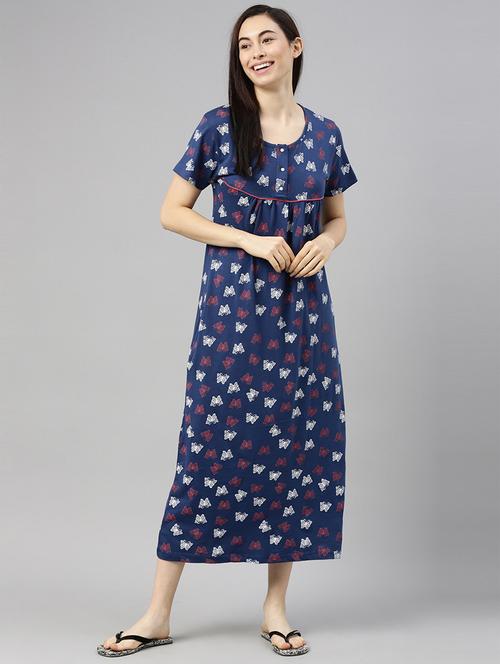 women round neck printed midi length nighty - 20648308 - Very Small Image - 1