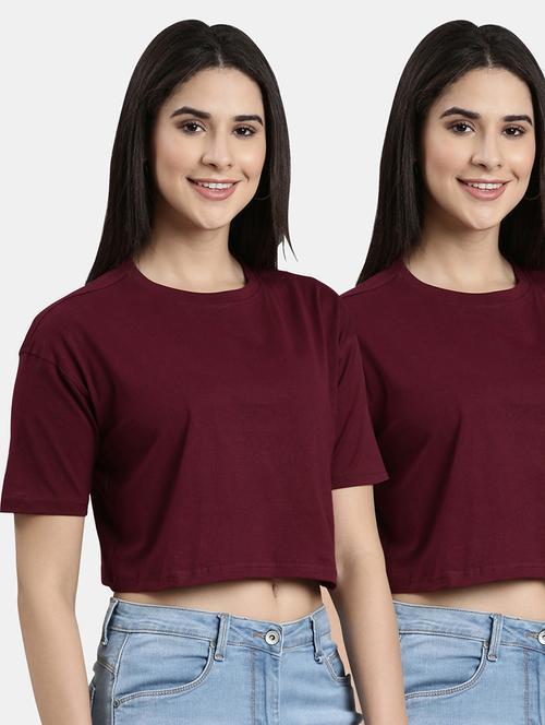 women pack of 2 maroon crop t-shirt - 20650029 - Very Small Image - 1