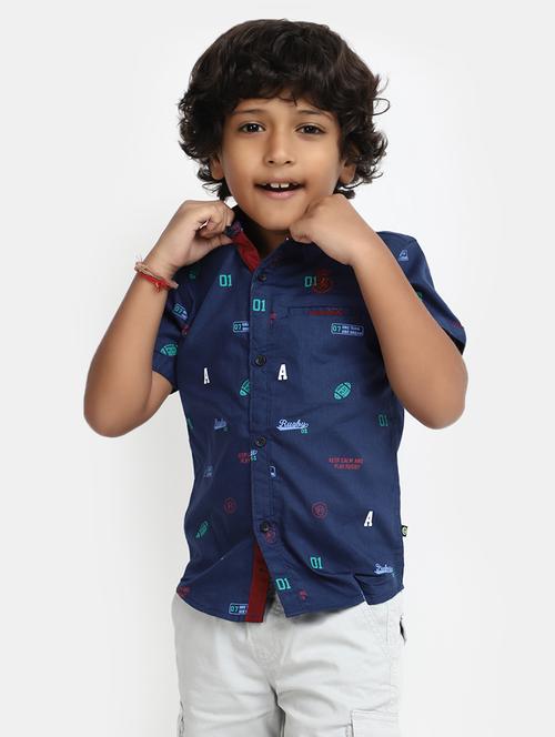 blue printed detailed casual shirt - 20651103 - Very Small Image - 1