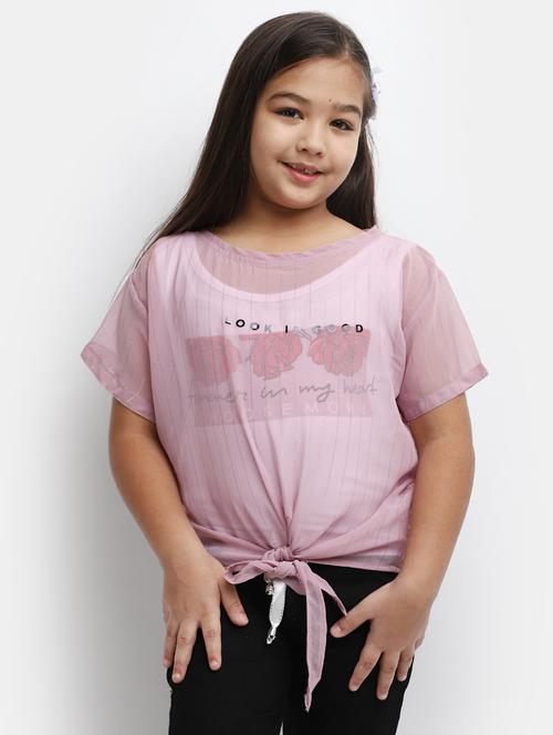 girls round neck printed top - 20658673 - Very Small Image - 1