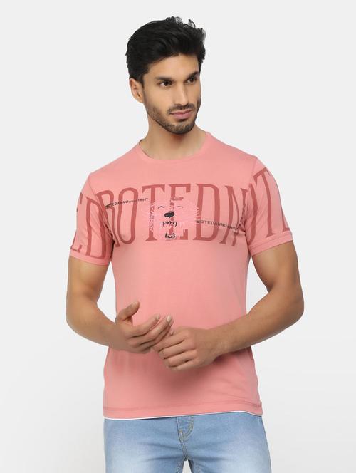 pink cotton chest print tshirt - 20671411 - Very Small Image - 1