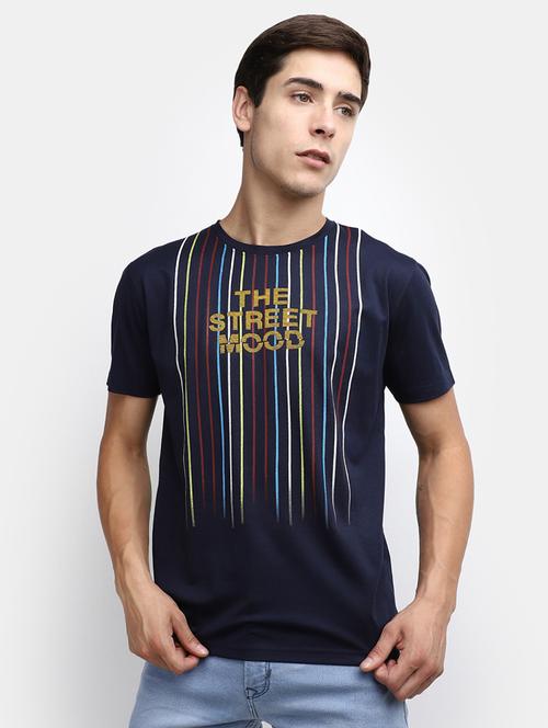 navy blue front printed regular t-shirt - 20671743 - Very Small Image - 1