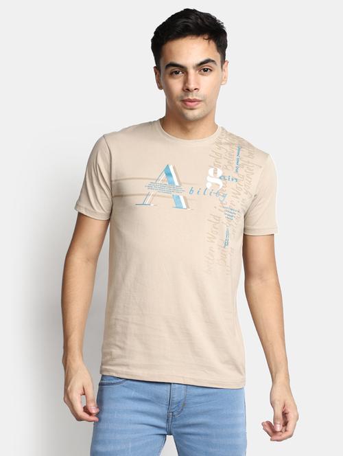 nude brown chest printed regular t-shirt - 20671803 - Very Small Image - 1