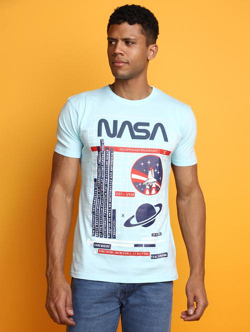 light blue front printed casual t-shirt - 20672607 - Very Small Image - 1