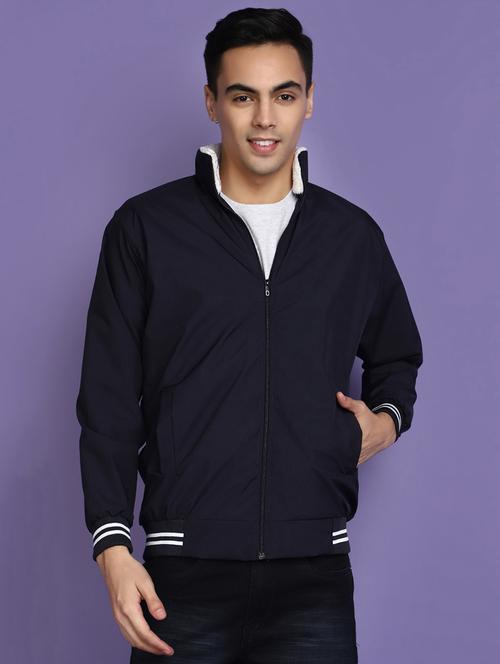 navy blue cotton casual jacket - 20673382 - Very Small Image - 1
