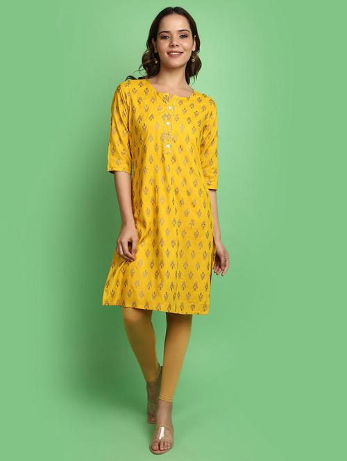 women yellow foil printed straight kurta - 20676273 - Very Small Image - 1