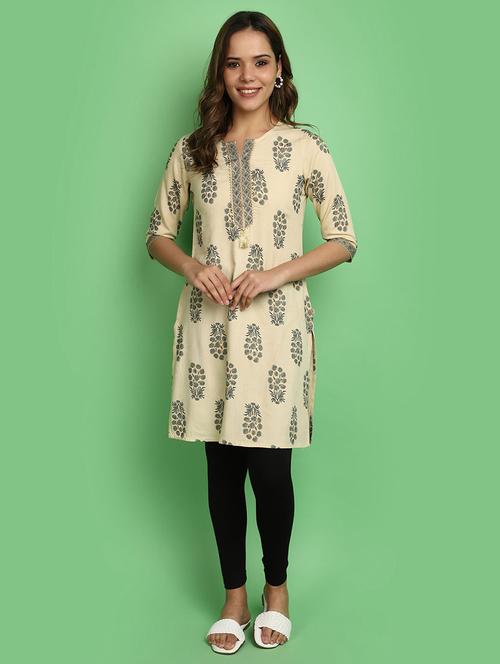 women beige notch neck straight kurta - 20676508 - Very Small Image - 1