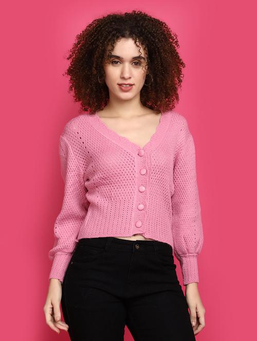 women pink self design cardigans - 20676777 - Very Small Image - 1