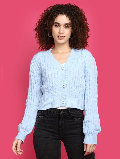 women light blue self design cardigans - 20676948 - Very Small Image - 1