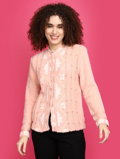 women pearl long sleeve wool cardigan - 20676958 - Very Small Image - 1