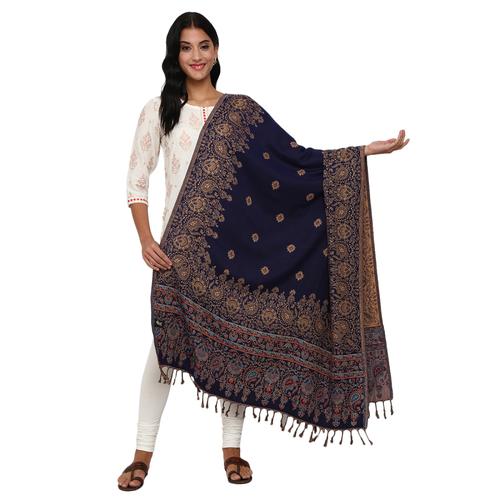 navy blue viscose shawl - 20676991 - Very Small Image - 1
