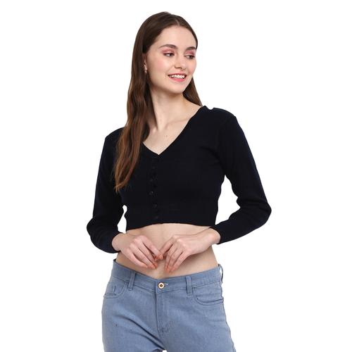 navy blue woolen blouse - 20677277 - Very Small Image - 1