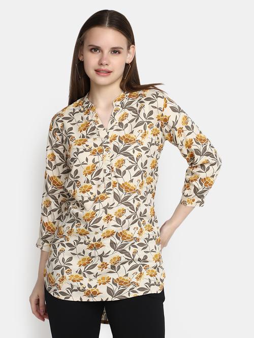 women floral mandarin neck high-low tunic - 20681338 - Very Small Image - 1